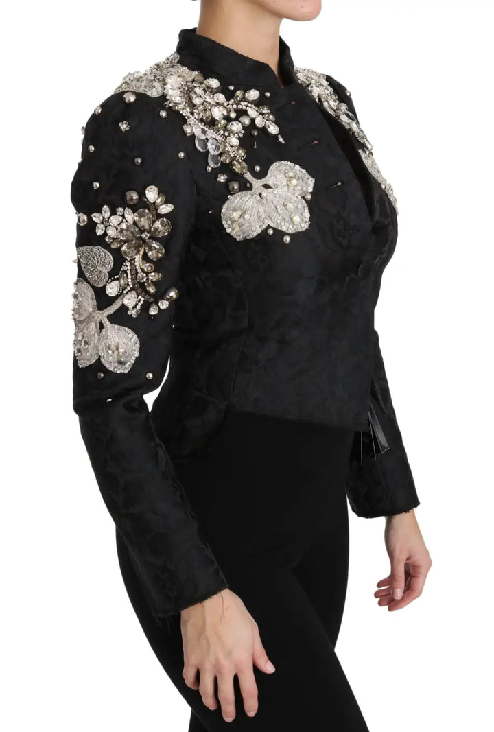 Dolce &amp; Gabbana Black Jacquard Crystal Floral Jacket