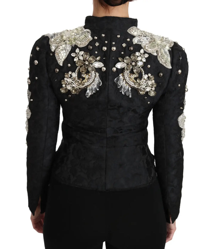 Dolce &amp; Gabbana Black Jacquard Crystal Floral Jacket
