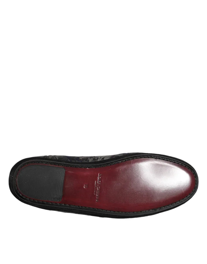 Dolce &amp; Gabbana Black Jacquard Leather Slip On Loafers Shoes