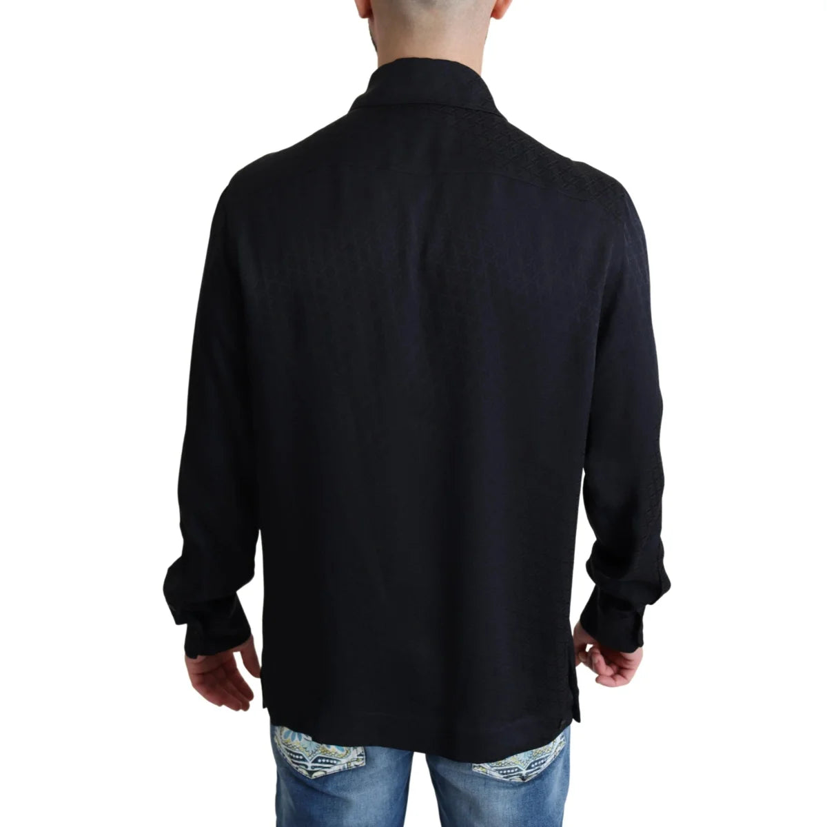 Dolce & Gabbana Black Jacquard Silk Casual Shirt for Men