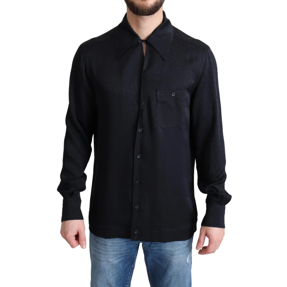 Dolce & Gabbana Black Jacquard Silk Casual Shirt for Men