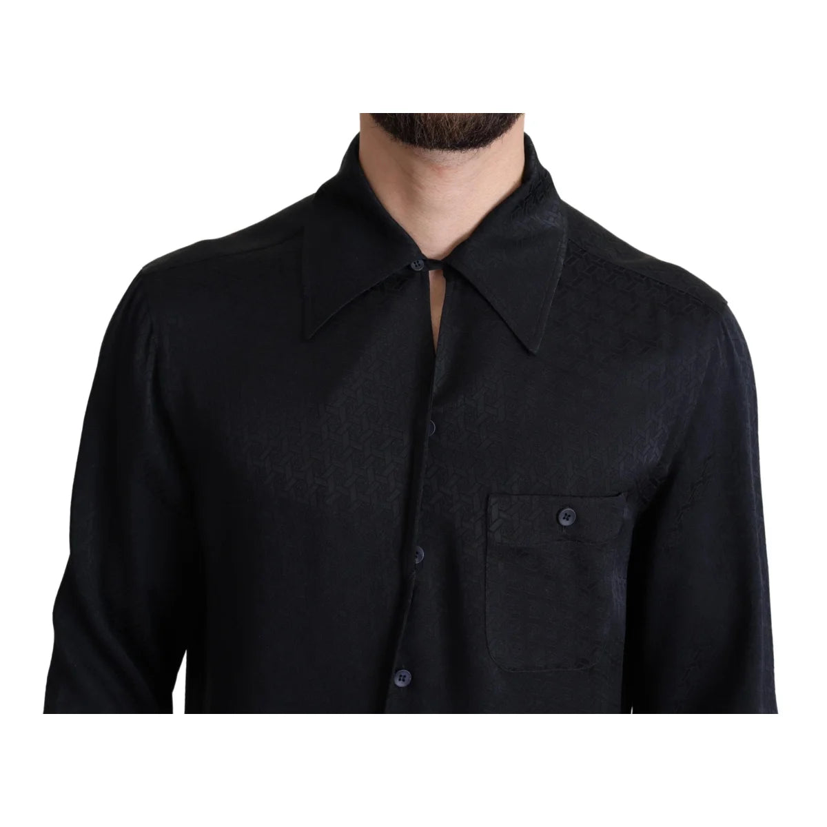 Dolce & Gabbana Black Jacquard Silk Casual Shirt for Men