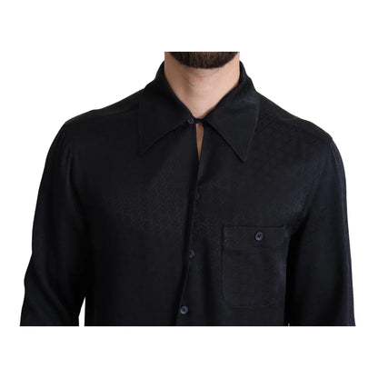 Dolce & Gabbana Black Jacquard Silk Casual Shirt for Men