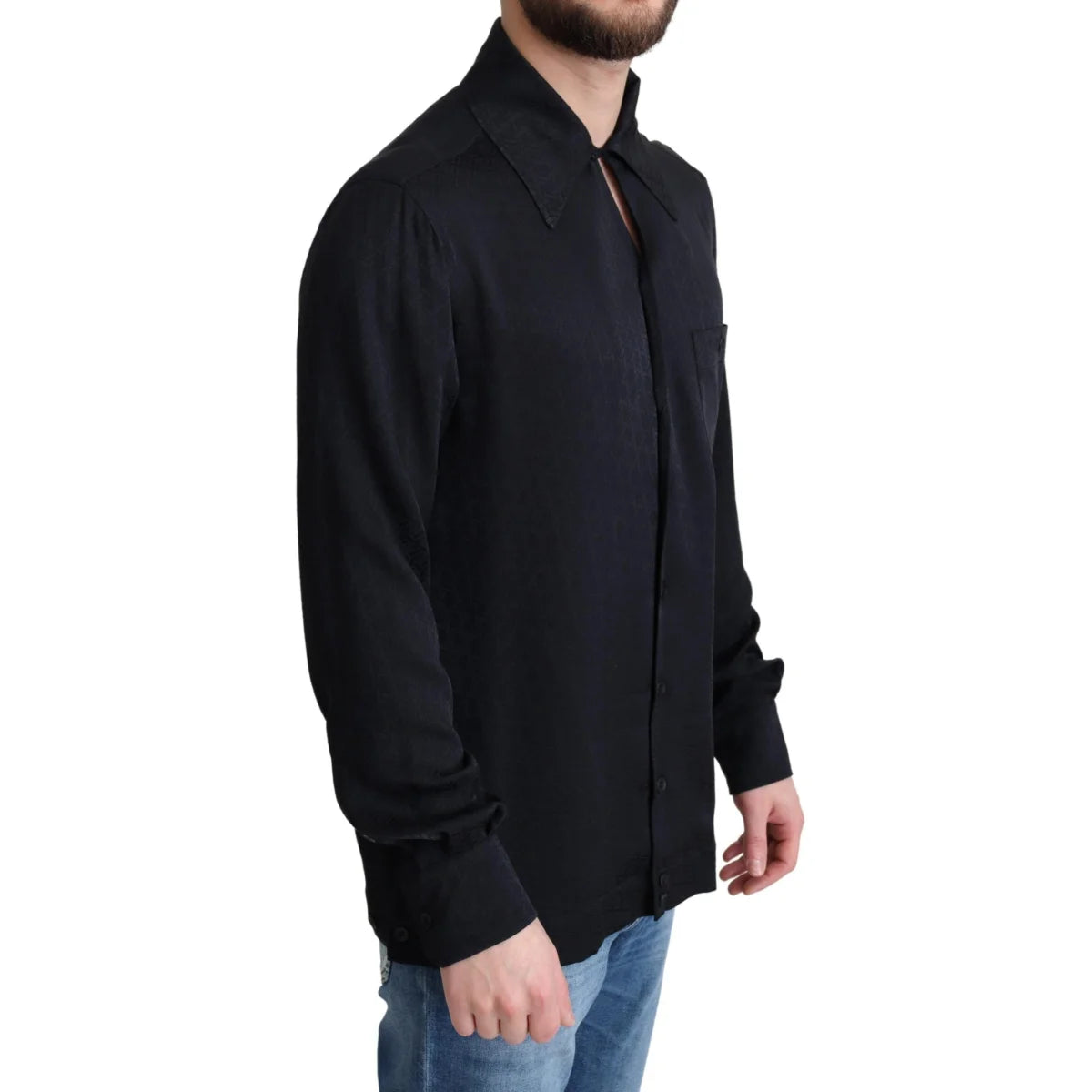 Dolce & Gabbana Black Jacquard Silk Casual Shirt for Men