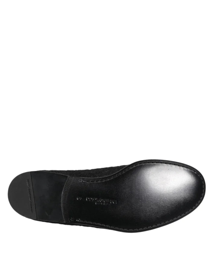 Dolce &amp; Gabbana Black Jacquard Slip On Loafers Formal Shoes