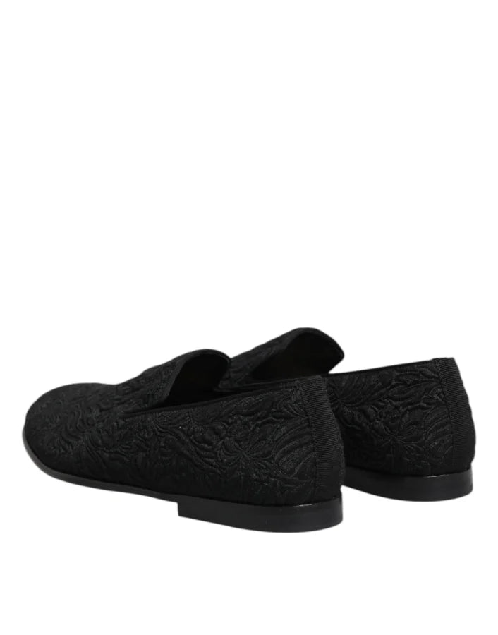Dolce &amp; Gabbana Black Jacquard Slip On Loafers Formal Shoes