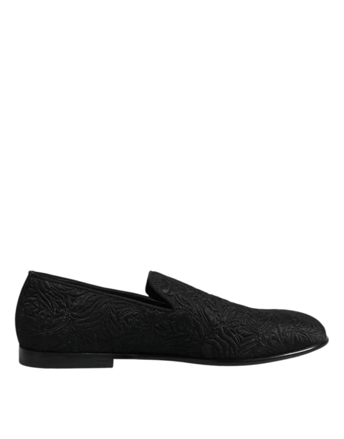 Dolce &amp; Gabbana Black Jacquard Slip On Loafers Formal Shoes