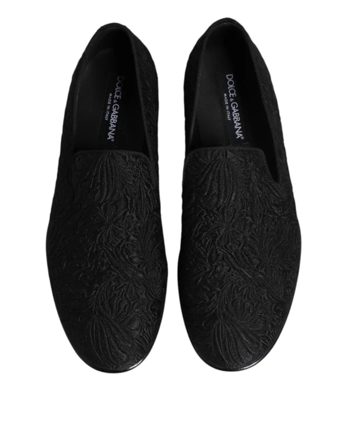 Dolce &amp; Gabbana Black Jacquard Slip On Loafers Formal Shoes
