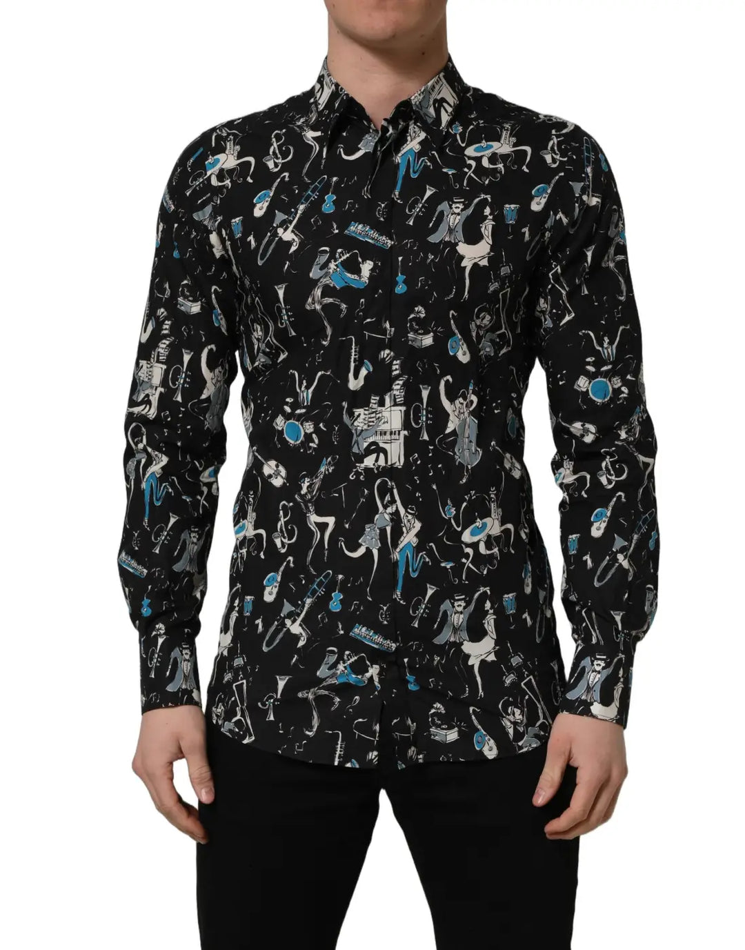 Dolce &amp; Gabbana Black Jazz Club Cotton GOLD Fit Dress Shirt