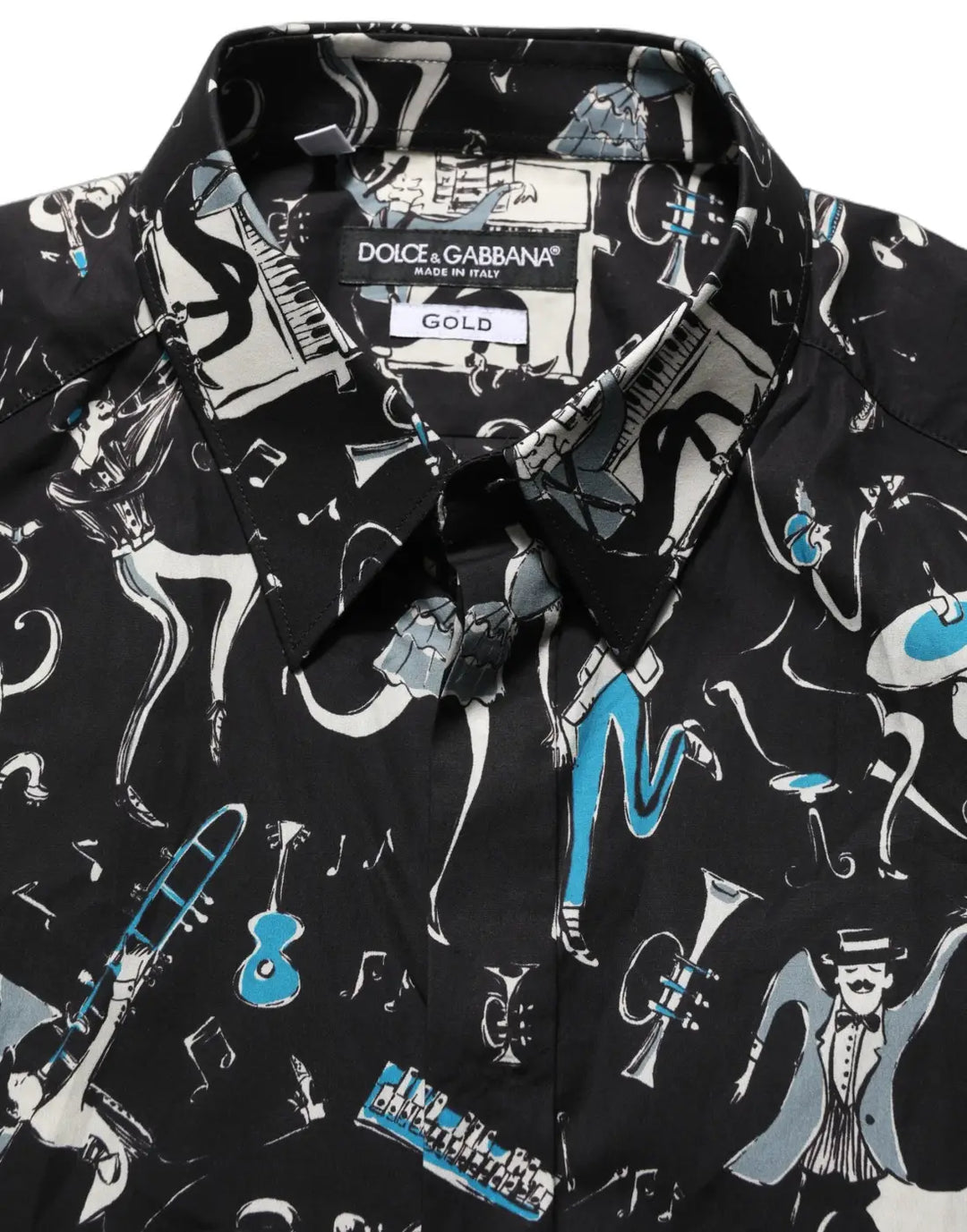 Dolce &amp; Gabbana Black Jazz Club Cotton GOLD Fit Dress Shirt