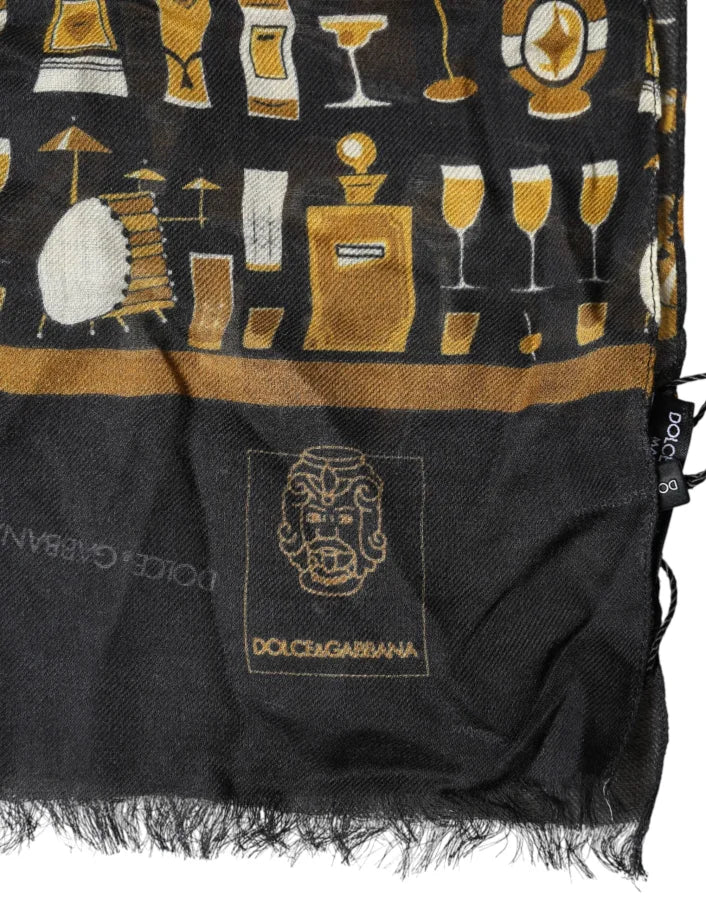 Dolce &amp; Gabbana Black Jazz Club Print Neck Wrap Shawl Scarf