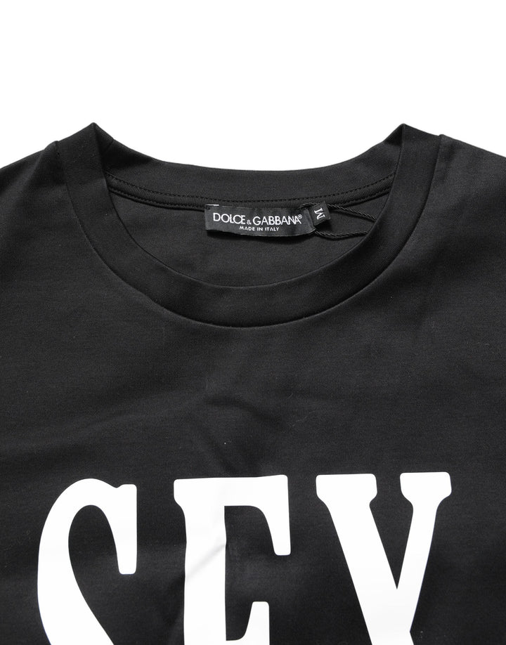 Dolce &amp; Gabbana T-Shirts - Black Jersey Graphic Short Sleeve Crew Neck T-shirt