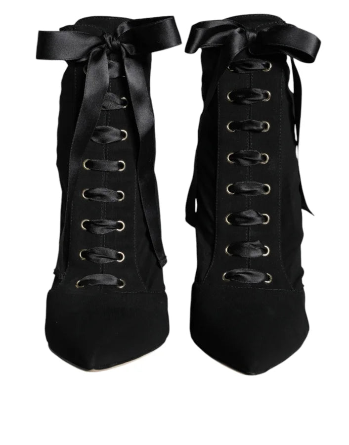 Dolce &amp; Gabbana Black Jersey Stretch Ankle Booties Shoes
