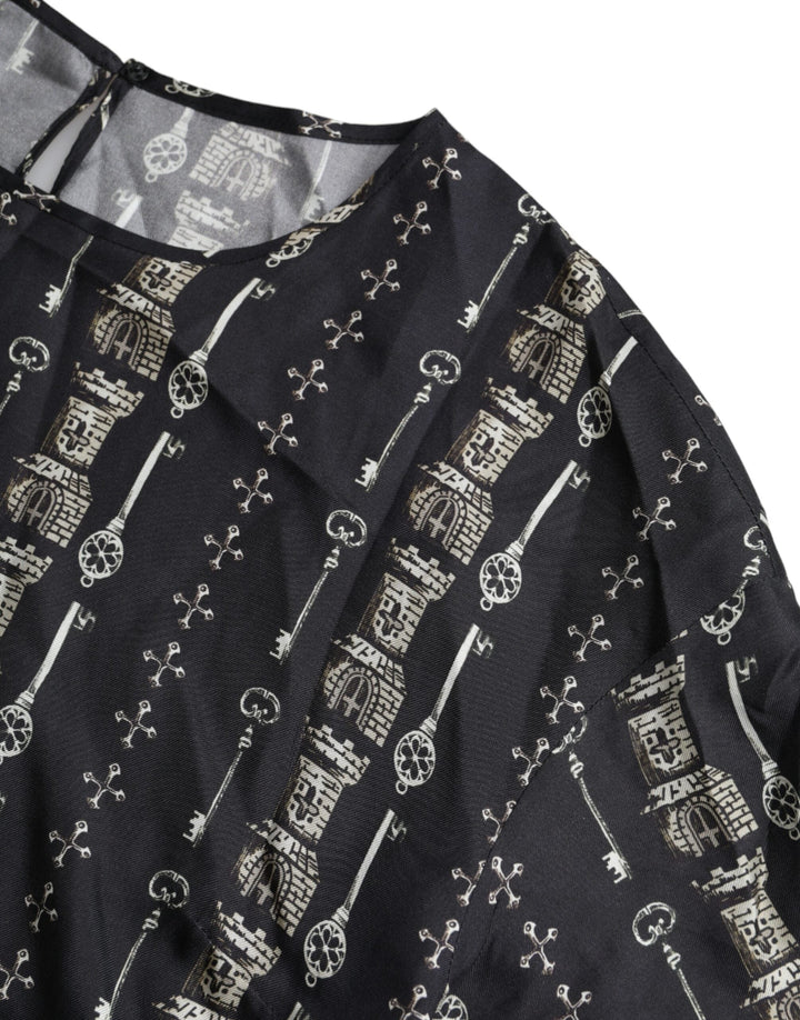 Dolce &amp; Gabbana - Black Key Castle Print Silk Blouse T-shirt