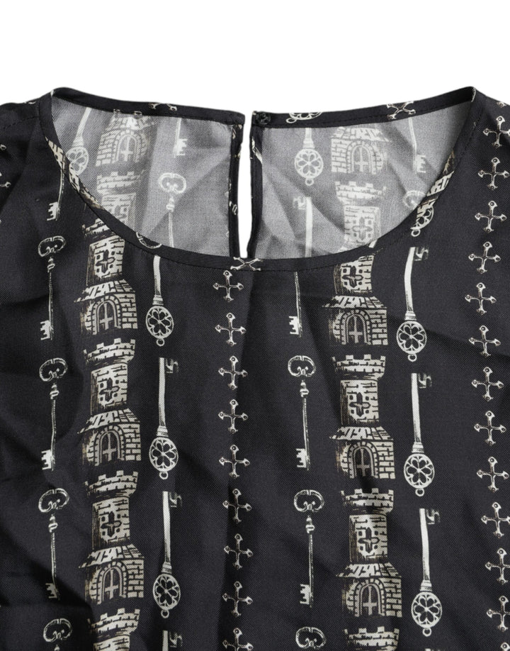 Dolce &amp; Gabbana - Black Key Castle Print Silk Blouse T-shirt