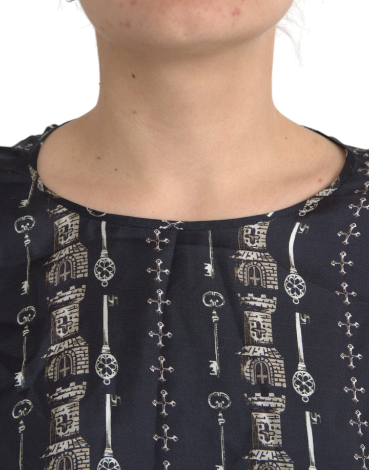 Dolce &amp; Gabbana - Black Key Castle Print Silk Blouse T-shirt