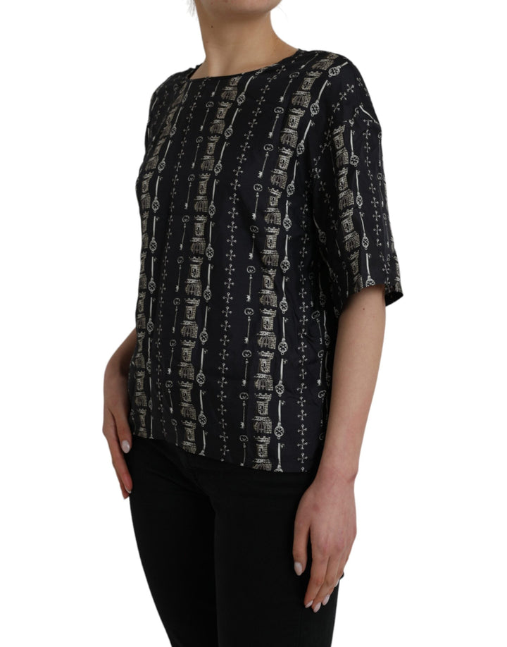 Dolce &amp; Gabbana - Black Key Castle Print Silk Blouse T-shirt