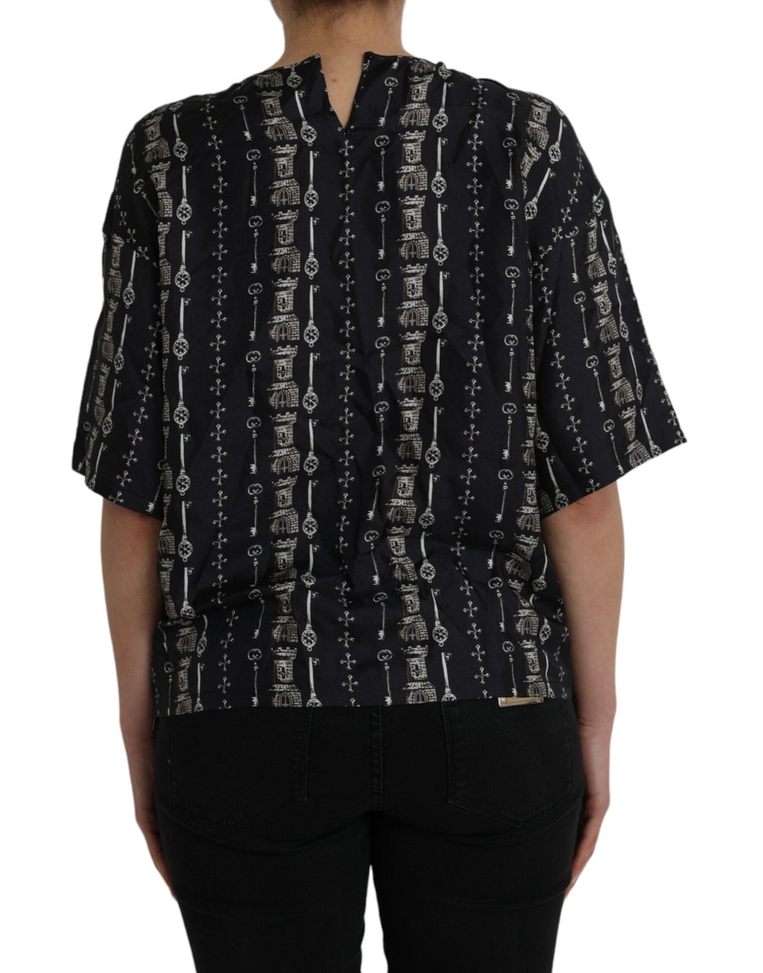 Dolce &amp; Gabbana - Black Key Castle Print Silk Blouse T-shirt