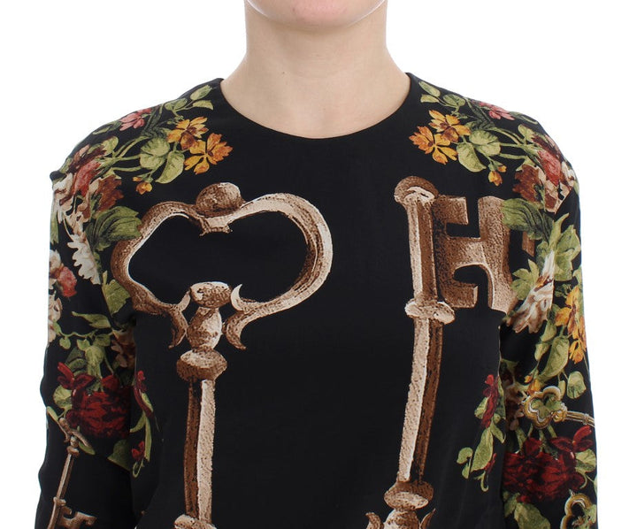 Dolce &amp; Gabbana - Black Key Floral Print Silk Blouse Top