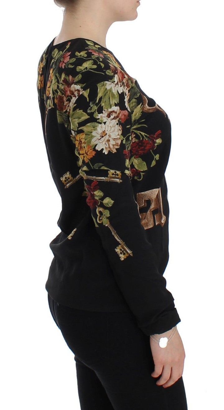 Dolce &amp; Gabbana - Black Key Floral Print Silk Blouse Top