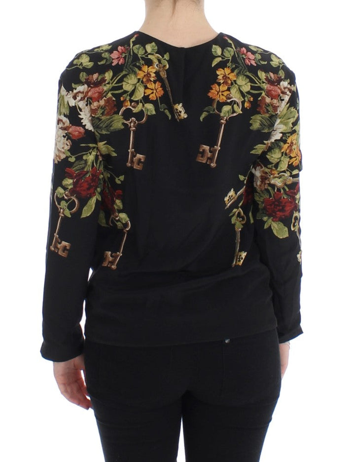 Dolce &amp; Gabbana - Black Key Floral Print Silk Blouse Top