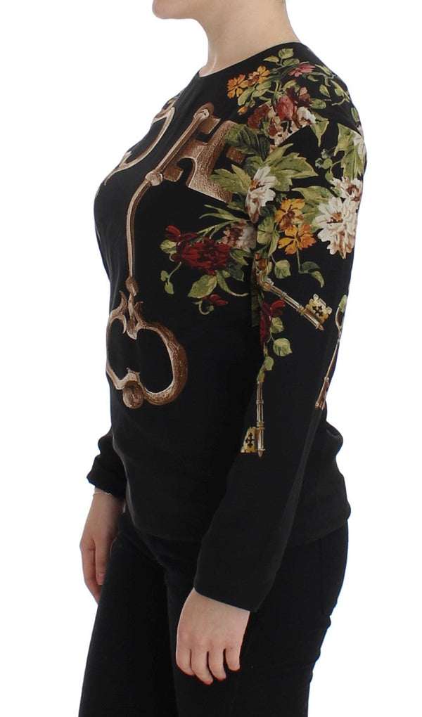Dolce & Gabbana - Black Key Floral Print Silk Blouse Top