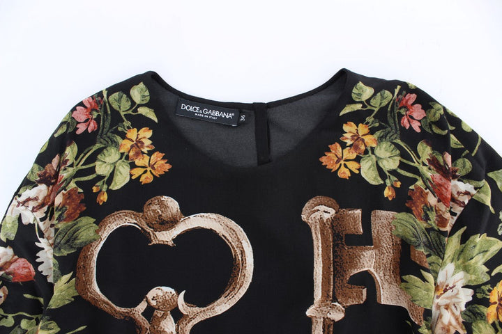 Dolce &amp; Gabbana - Black Key Floral Print Silk Blouse Top