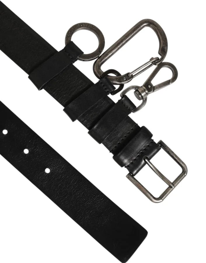 Dolce &amp; Gabbana Black Key Ring Clip Attachments Buckle Belt