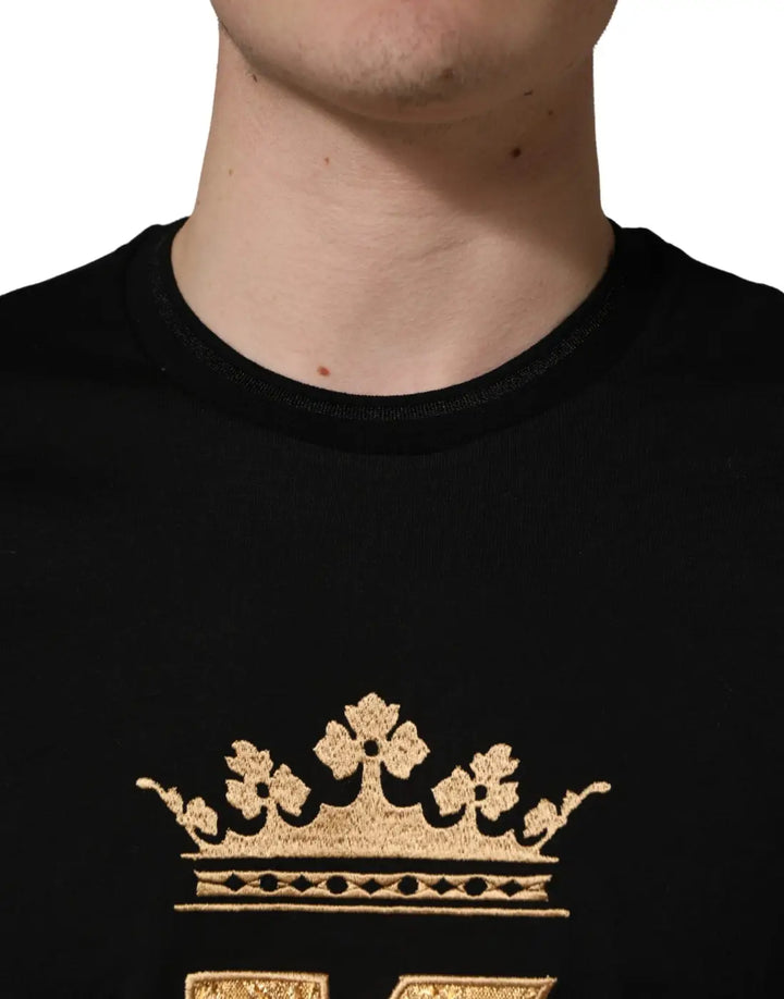 Dolce &amp; Gabbana Black King Patch Cotton Men CrewNeck T-shirt