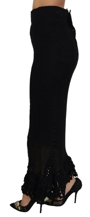 Dolce &amp; Gabbana Black Knitted Cotton High Waist Mermaid Skirt