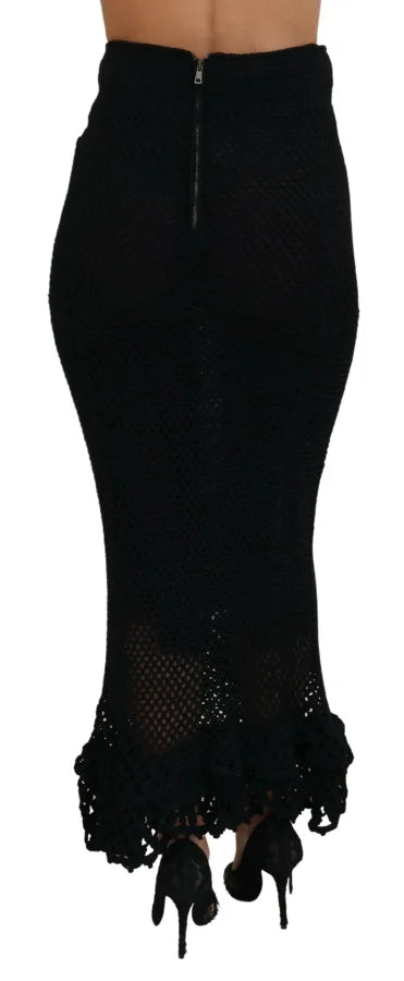 Dolce &amp; Gabbana Black Knitted Cotton High Waist Mermaid Skirt