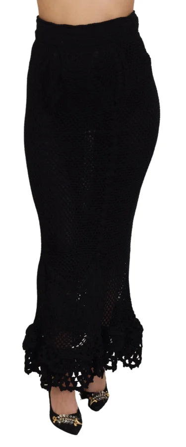 Dolce &amp; Gabbana Black Knitted Cotton High Waist Mermaid Skirt