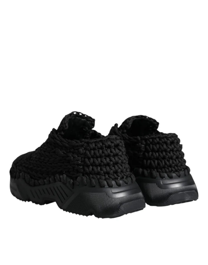 Dolce &amp; Gabbana Black Knitted Daymaster Sneakers Shoes