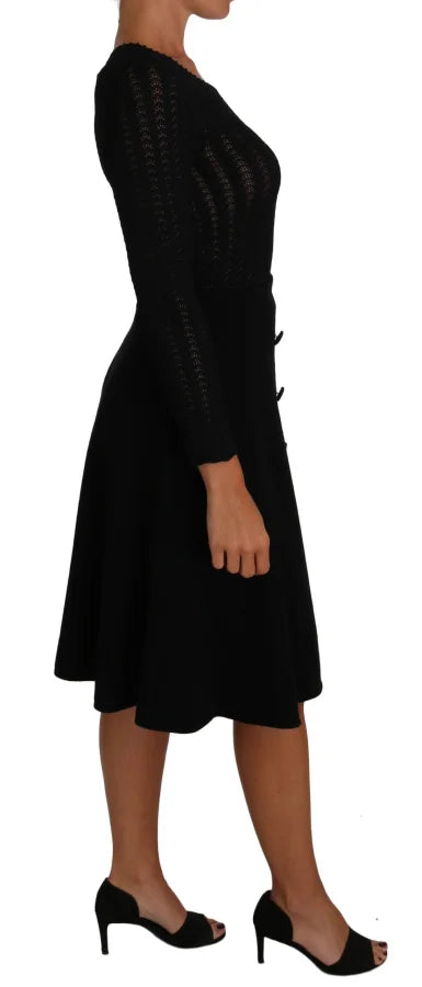 Dolce &amp; Gabbana Black Knitted Wool Sheath Long Sleeves Dress