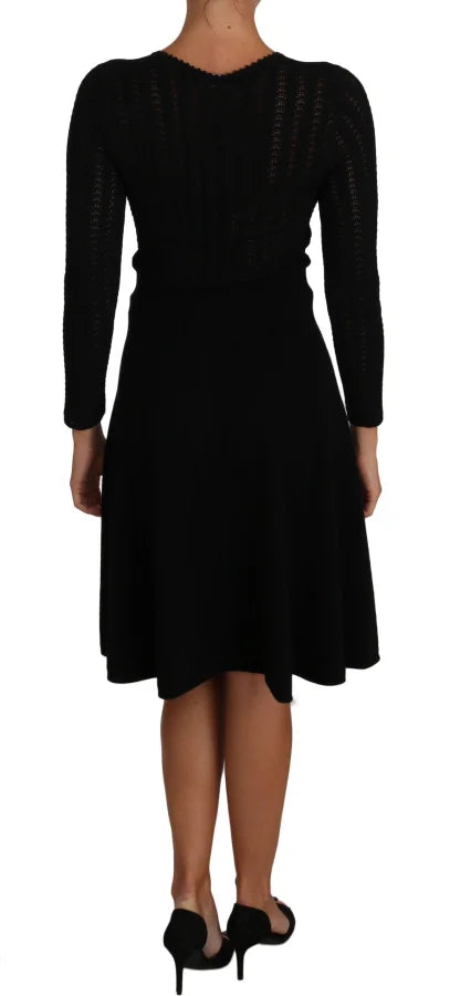Dolce &amp; Gabbana Black Knitted Wool Sheath Long Sleeves Dress