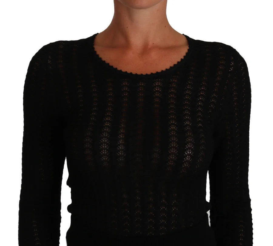 Dolce &amp; Gabbana Black Knitted Wool Sheath Long Sleeves Dress
