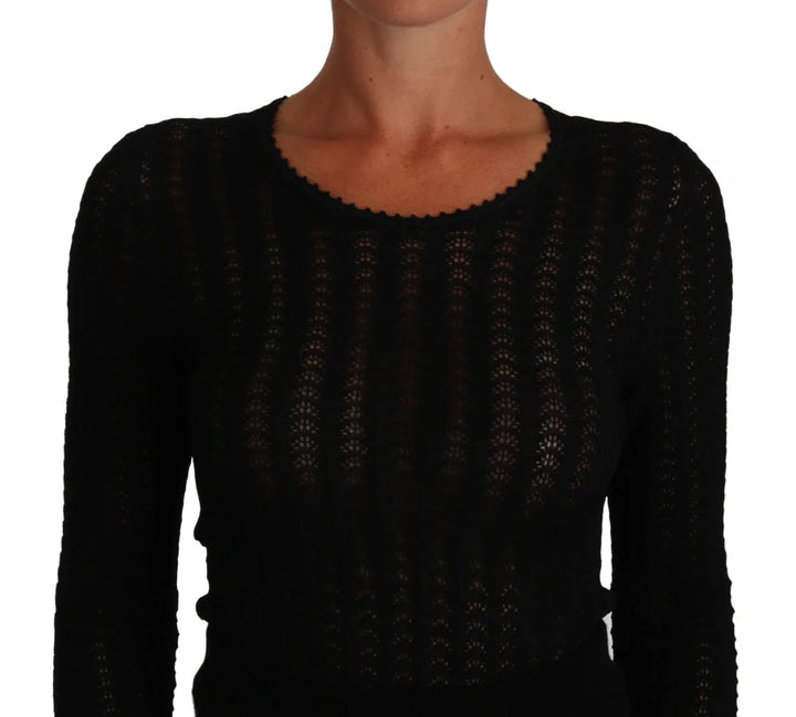 Dolce &amp; Gabbana Black Knitted Wool Sheath Long Sleeves Dress