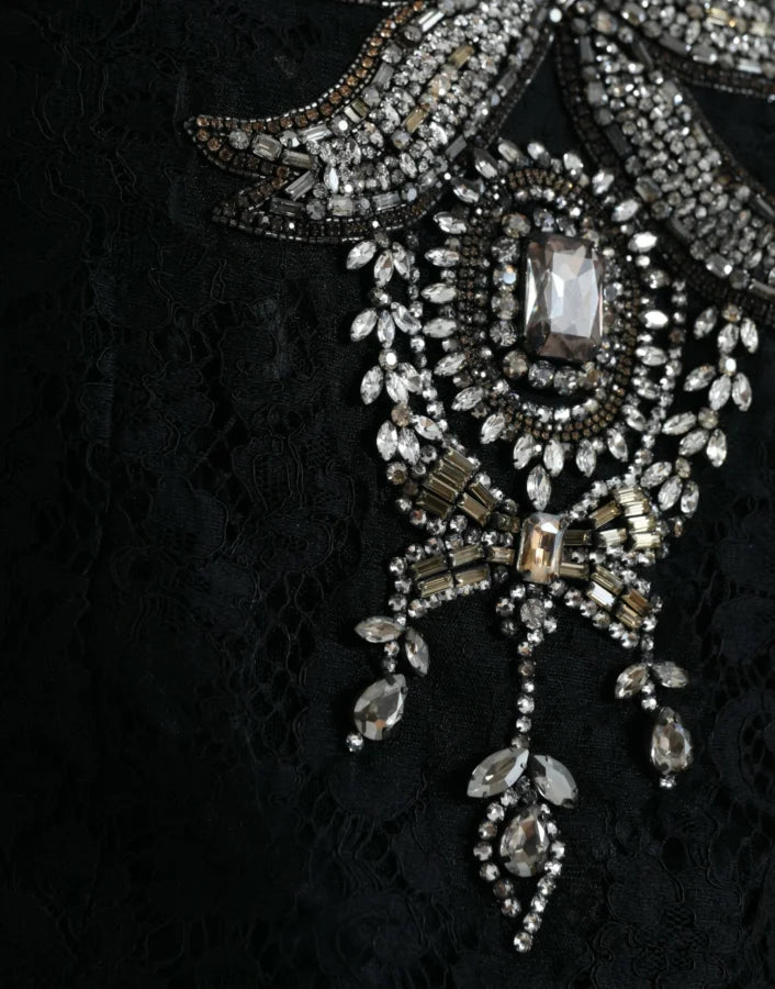 Dolce &amp; Gabbana Black Lace Crystal Embellished Sheath Dress