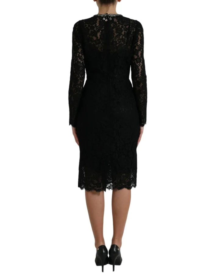 Dolce &amp; Gabbana Black Lace Crystal Embellished Sheath Dress