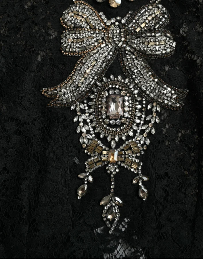 Dolce &amp; Gabbana Black Lace Crystal Embellished Sheath Dress