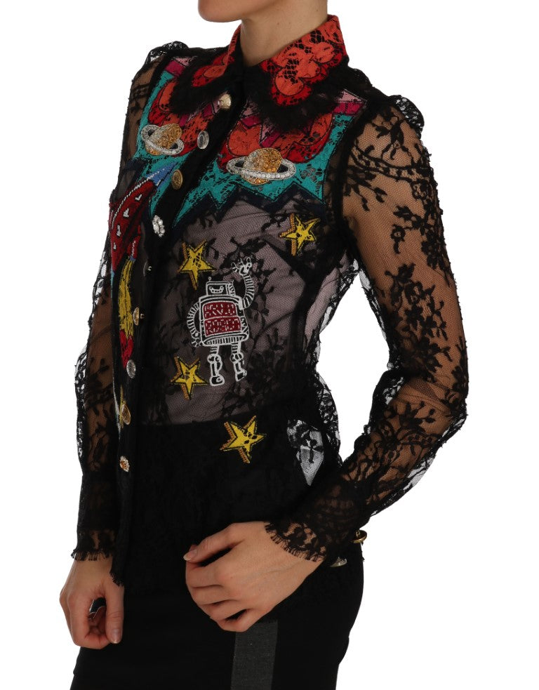 Dolce &amp; Gabbana Blouses - Women’s Black Lace Crystal Space Shirt