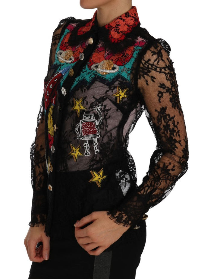 Dolce &amp; Gabbana Blouses - Women’s Black Lace Crystal Space Shirt