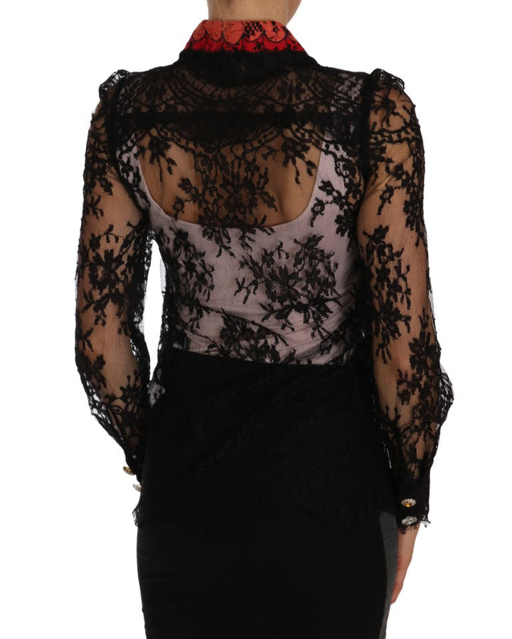 Dolce &amp; Gabbana Blouses - Women’s Black Lace Crystal Space Shirt