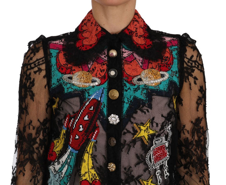 Dolce &amp; Gabbana Blouses - Women’s Black Lace Crystal Space Shirt