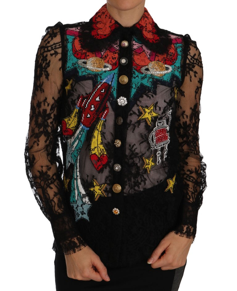 Dolce & Gabbana Blouses - Women’s Black Lace Crystal Space Shirt