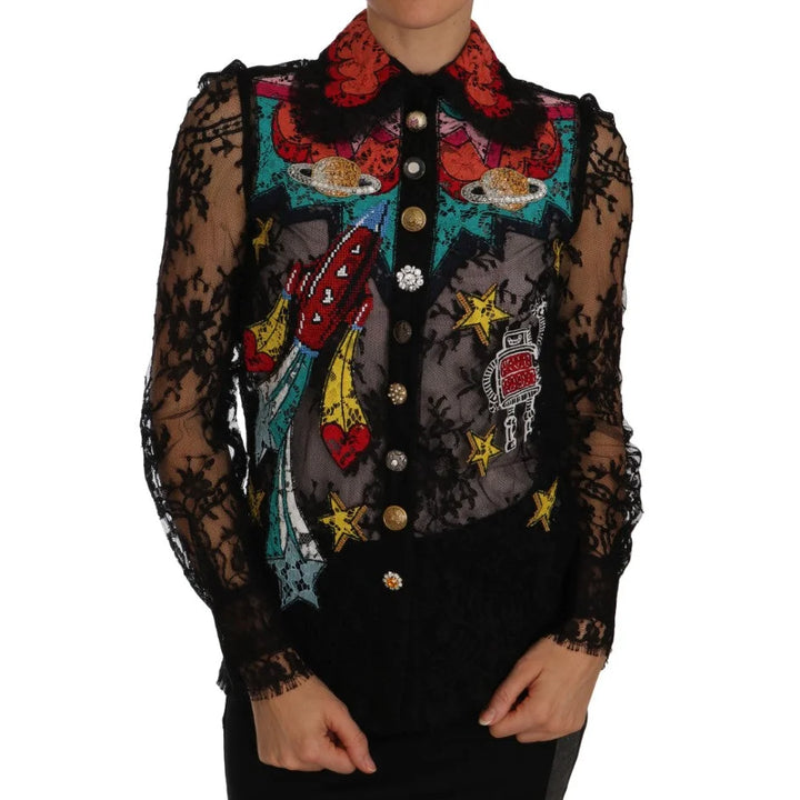 Dolce & Gabbana Black Lace Crystal SPACE Shirt