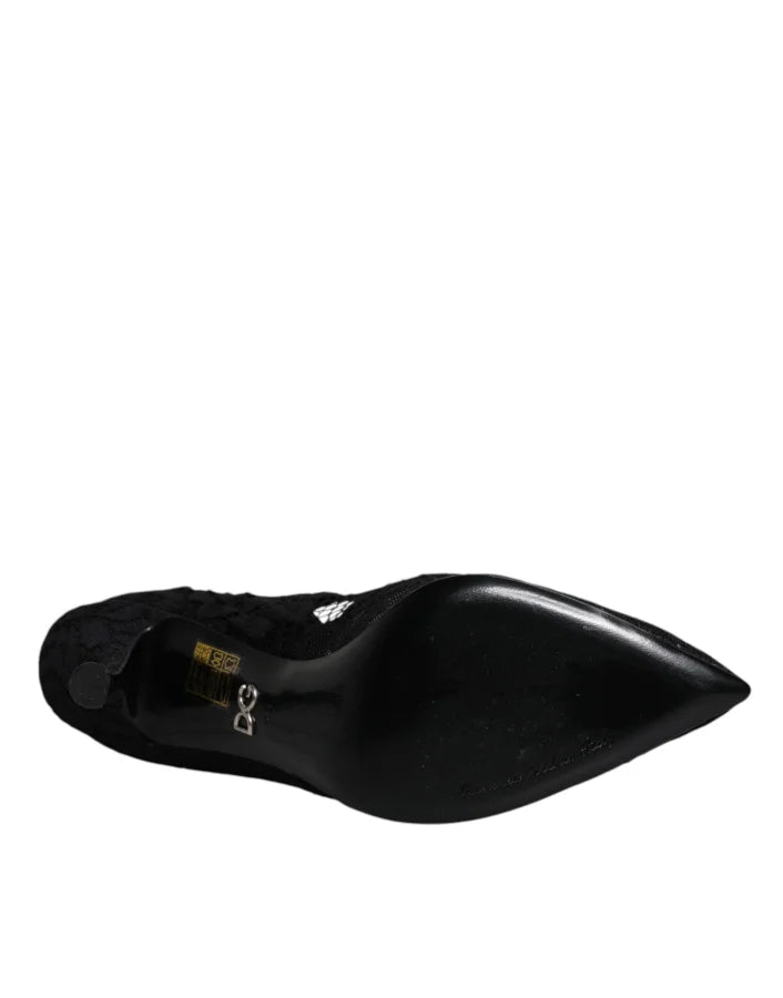 Dolce &amp; Gabbana Black Lace Crystals Mary Jane Pumps Shoes