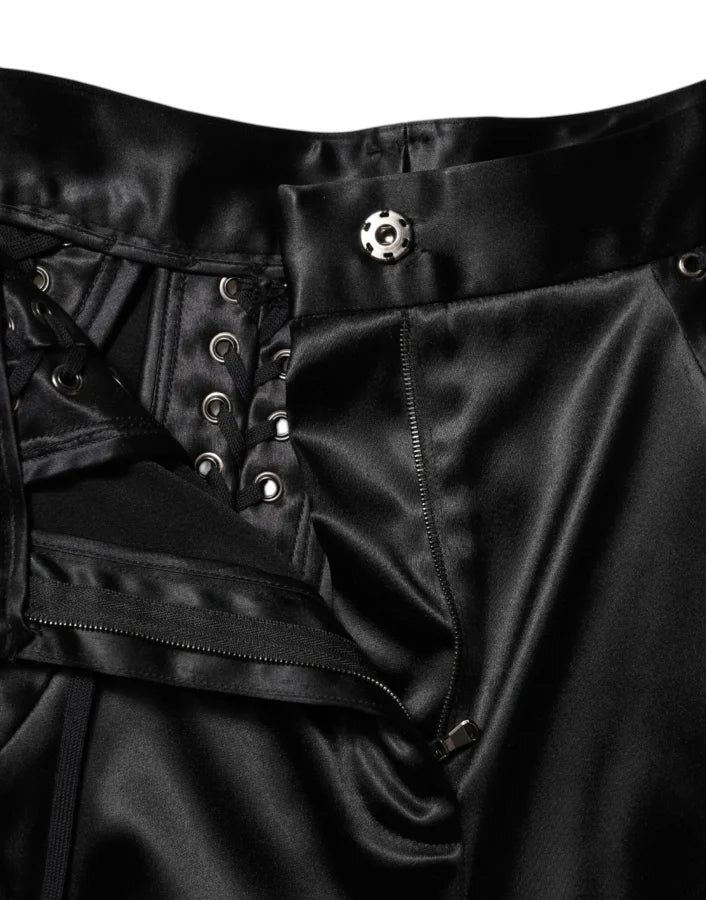 Dolce &amp; Gabbana Black Lace Details High Waist Skinny Pants