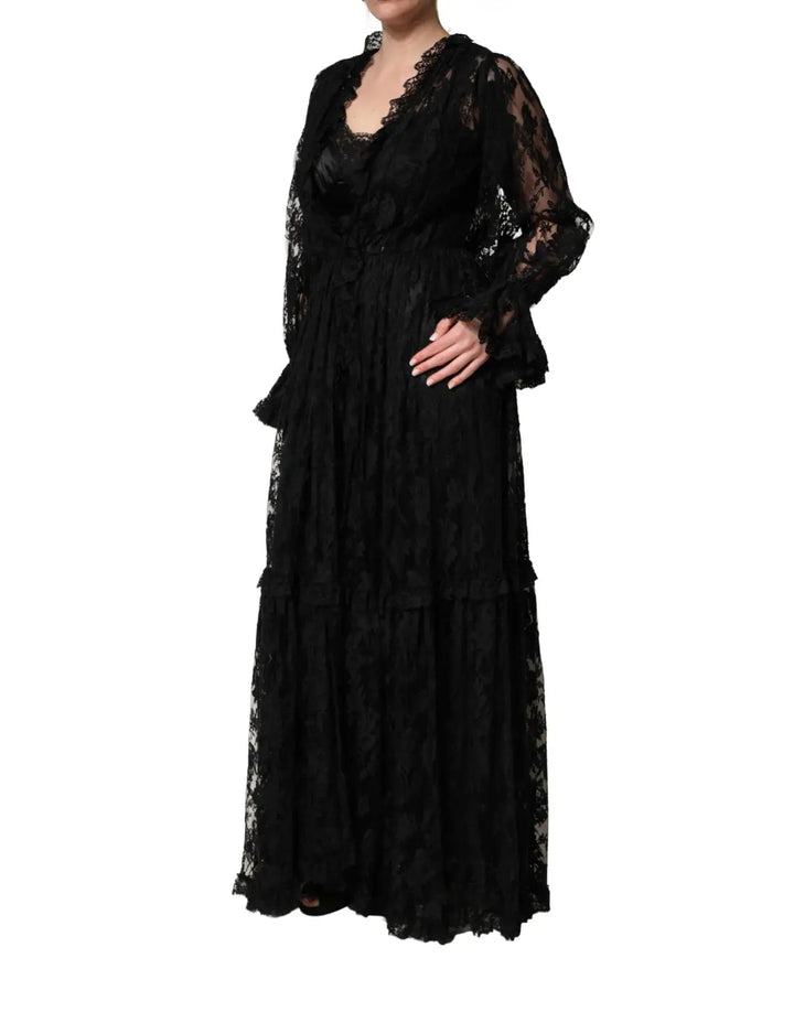 Dolce &amp; Gabbana Black Lace A-line Long Evening Gown Dress
