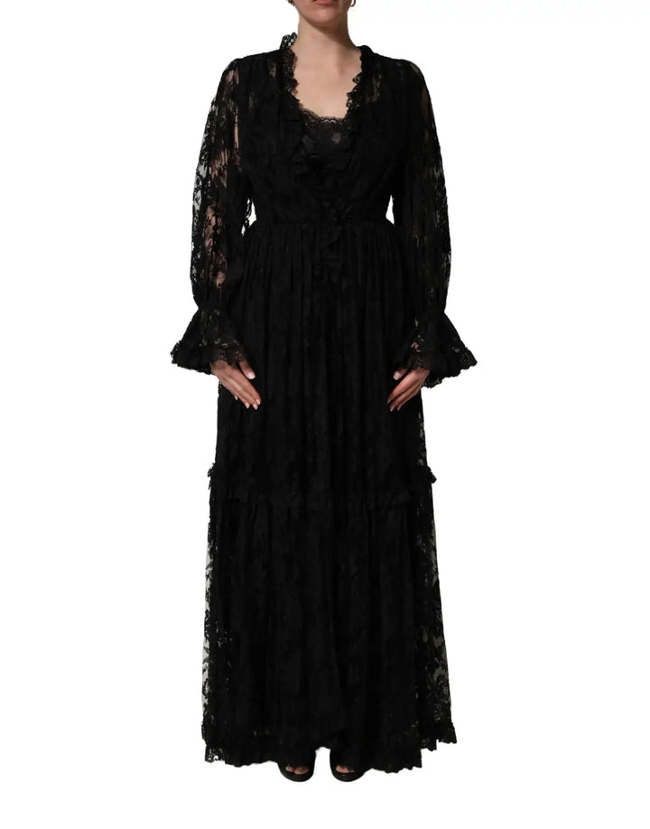 Dolce &amp; Gabbana Black Lace A-line Long Evening Gown Dress